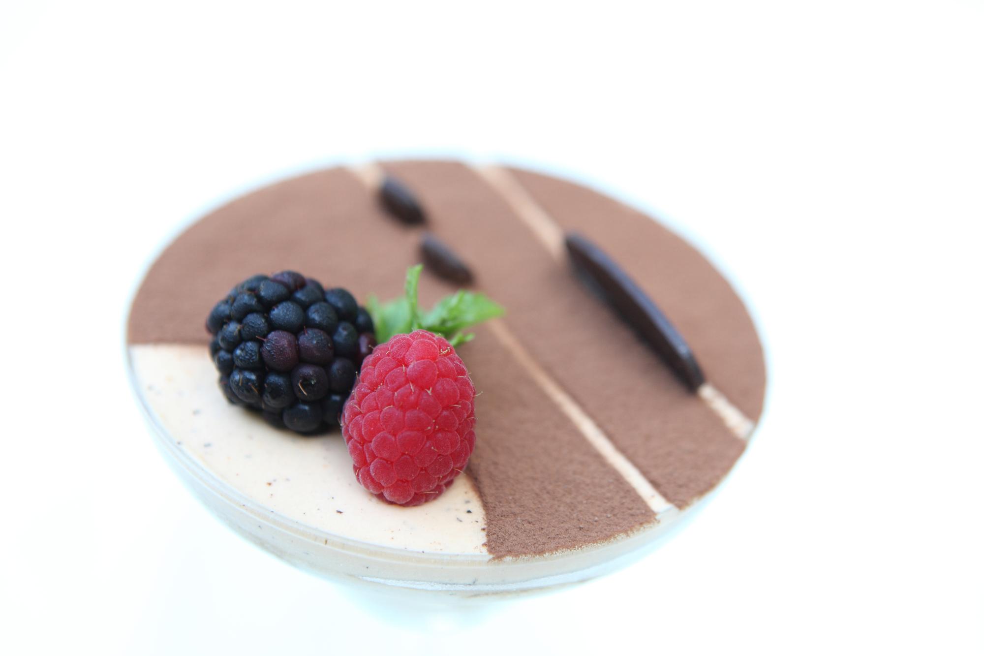 close up of plated dessert with overlapping photos