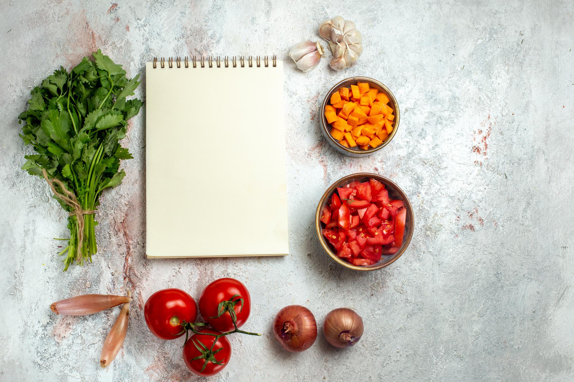 flatlay of ingredients and recipe notes
